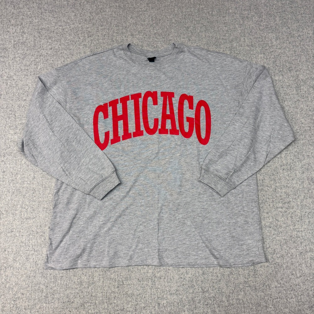 Wild Fable Chicago Graphic Tee XL Gray Long Sleeve Cotton Blend Casual Shirt